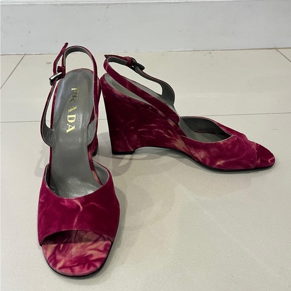 Vintage Prada Velvet Wedge Sandals - Picture 1 of 8